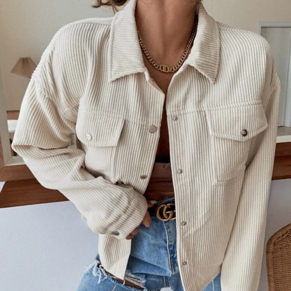 Flap Pocket Button Front Corduroy Jacket - Picture 2 of 5